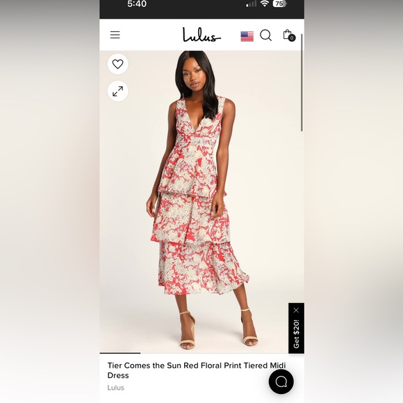 lulu’s brand dress, Medium, red, floral, midi length - Picture 4 of 5